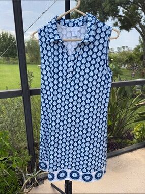 Sigrid Olsen Golf & Tennis Navy and Light Blue Sleeveless Collared Midi Dress
